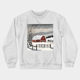 Minimalist Scandinavian Art Rustic Winter Farm Country Red Barn Crewneck Sweatshirt